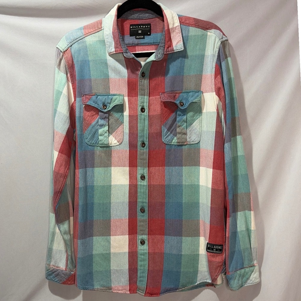 Billabong Mens Multicolor Plaid Flannel Shirt Long Sleeve M5157REY Red Blue M